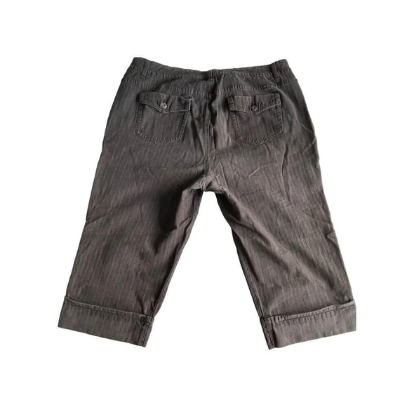 Bandolino Blu Brown Striped Cuffed Capri Pants Women Size 20W Button Pockets - Picture 2 of 10